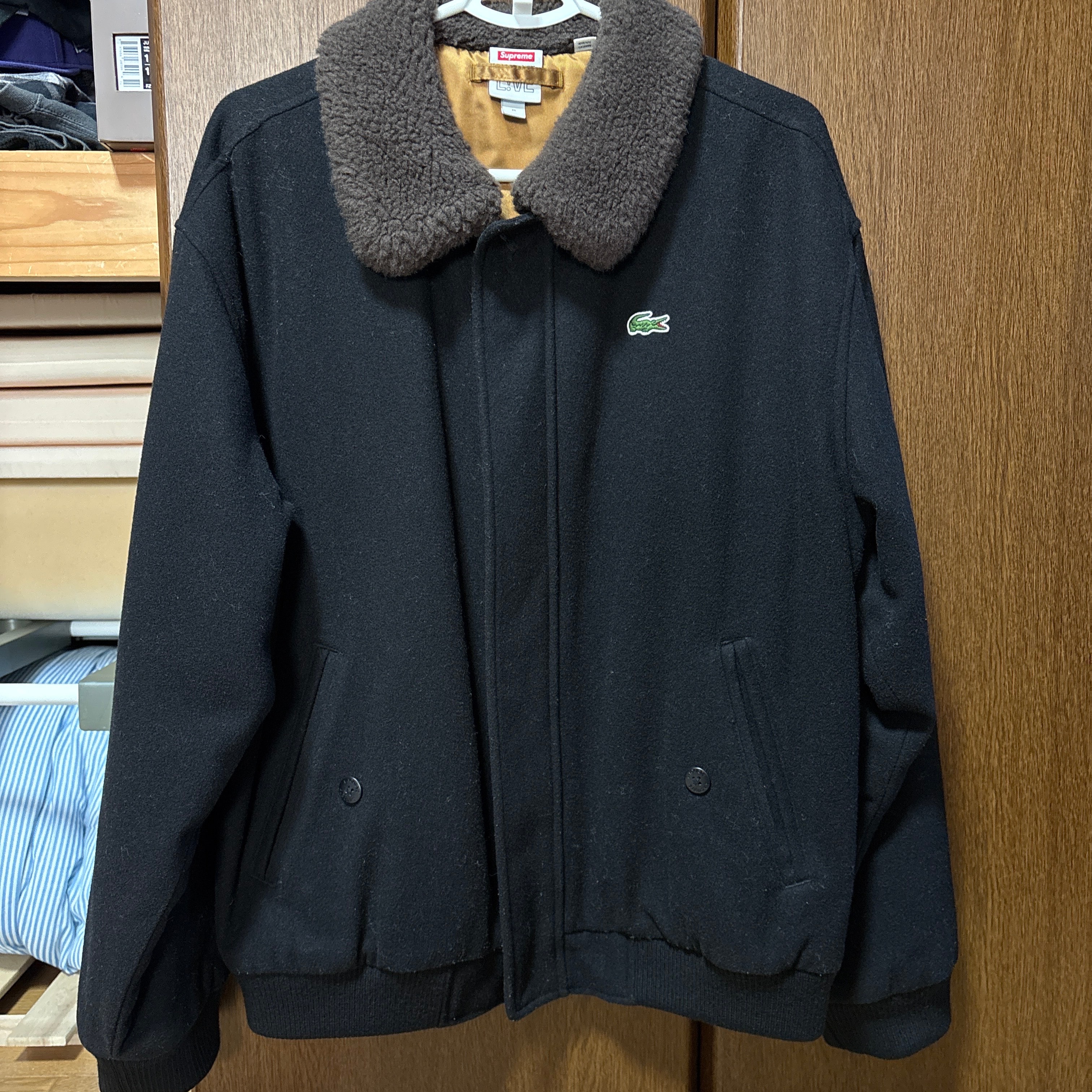 シュプリーム ラコステ ウール ボンバー ジャケット "ブラック"