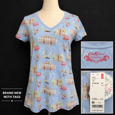 タグ付き新古品★限定品/UNIQLO +J × Cath Kidston/ユニクロ★コラボ/半袖トップス/Tシャツ【レディースM/ライトブルー/ロンドン街柄】Tops/Shirt◆BJ179-i