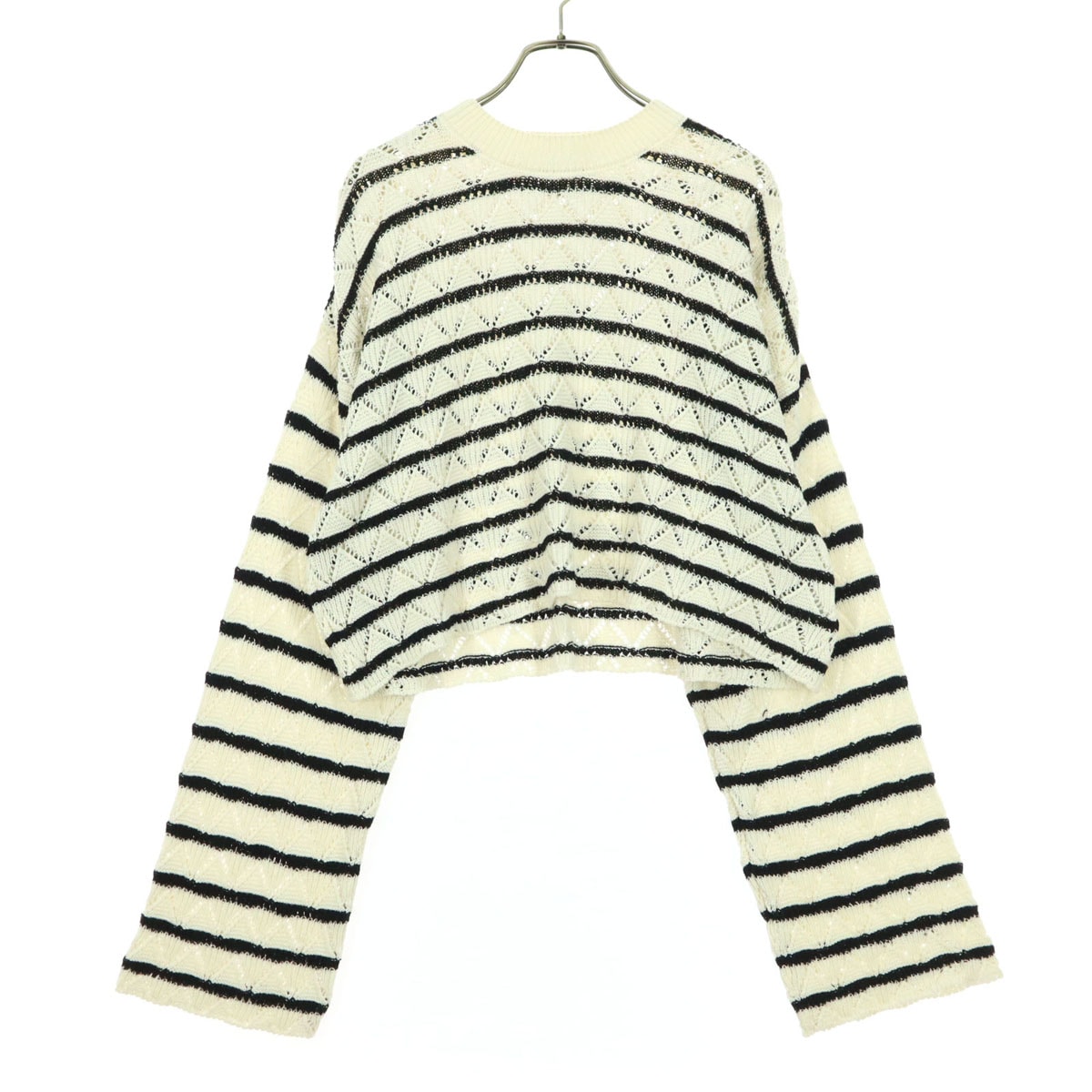 美品 ZARA ザラ ボーダー柄 長袖 ニット M アイボリー