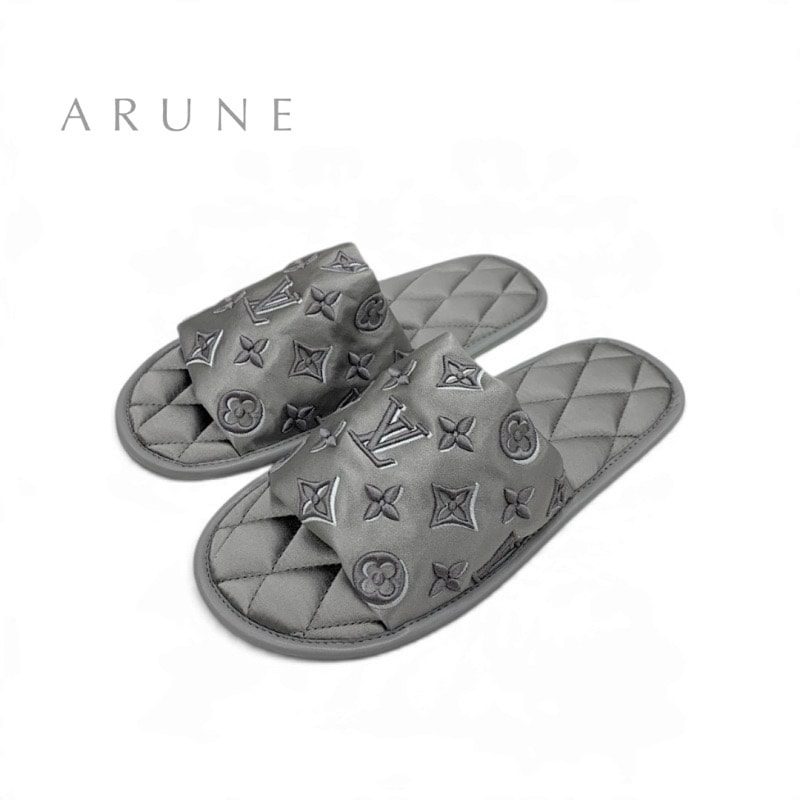 ルイヴィトン LOUIS VUITTON ホーミーライン モノグラム フラットシューズ 靴 シューズ サテン グレー 未使用 スリッパ ルームシューズ