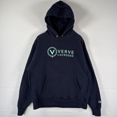 古着 チャンピオン Champion パーカー リバースウィーブ スウェット 企業ロゴプリント ワッペン フーディ LARGE ネイビー メンズ