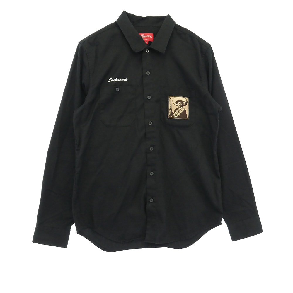 Supreme シュプリーム 18SS zapata work shirt ザパタ グラフィック パッチ 長袖 ワーク シャツ ブラック系 M【中古】