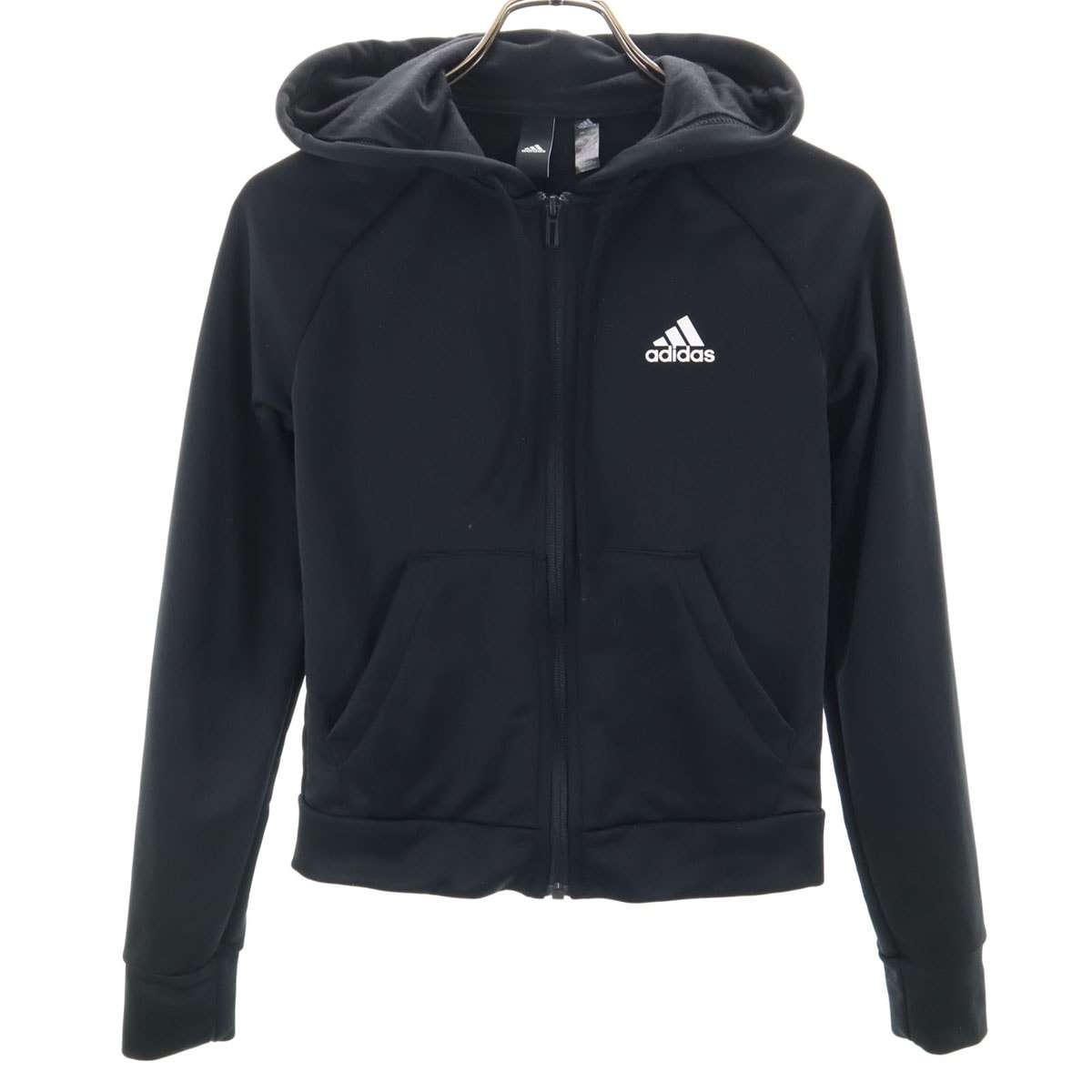 adidas アディダス 長袖 ショート丈 ジップパーカー S ブラック