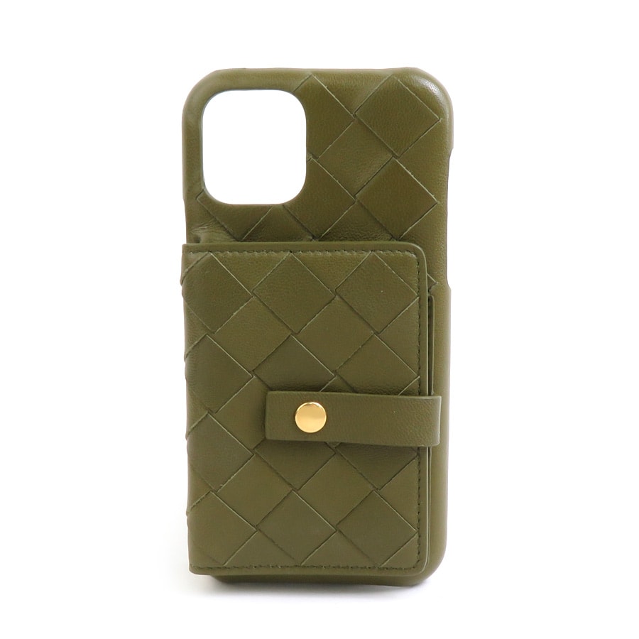 ボッテガヴェネタ BOTTEGAVENETA スマートフォンケース iPhone11 Proケース レザー カーキ ユニセックス【中古】 r10753g