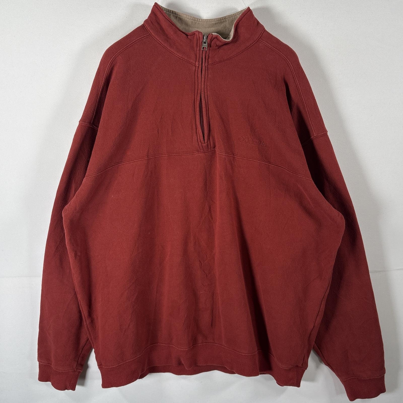 古着 コロンビア Columbia スウェット ハーフジップ ワンポイントロゴ エルボーパッチ 大きいサイズ 2XT  ブラウン系 メンズ
