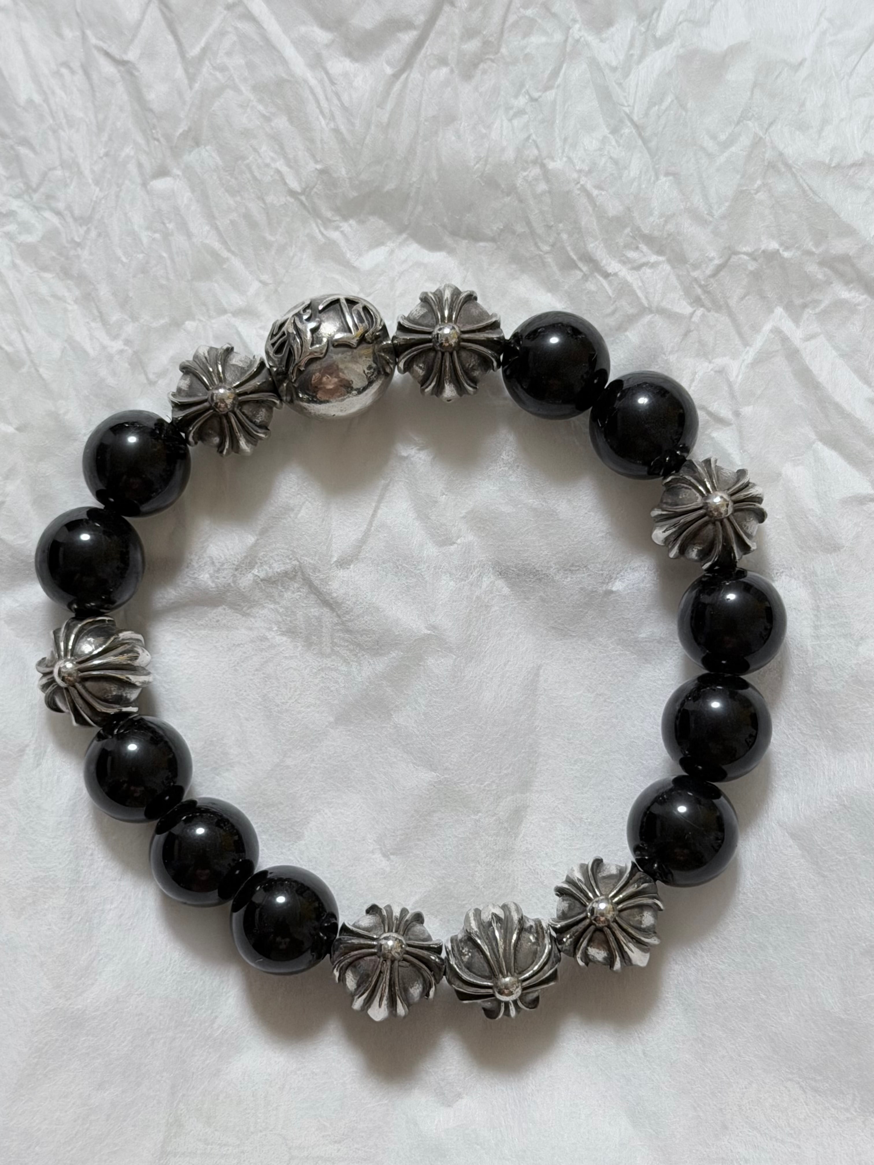 Chrome Hearts 10mm Bead Bracelet Tourmaline Beads "Black/Silver"