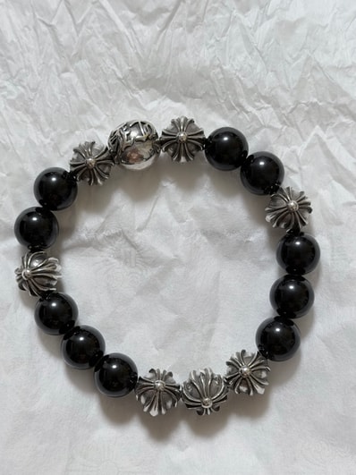 Chrome Hearts 10mm Bead Bracelet Tourmaline Beads "Black/Silver"