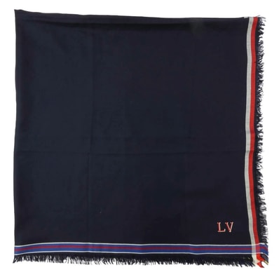 LOUIS VUITTON ルイ・ヴィトン ストール MP1702 ロゴ ウール シルク 大判ストール ネイビー系【中古】