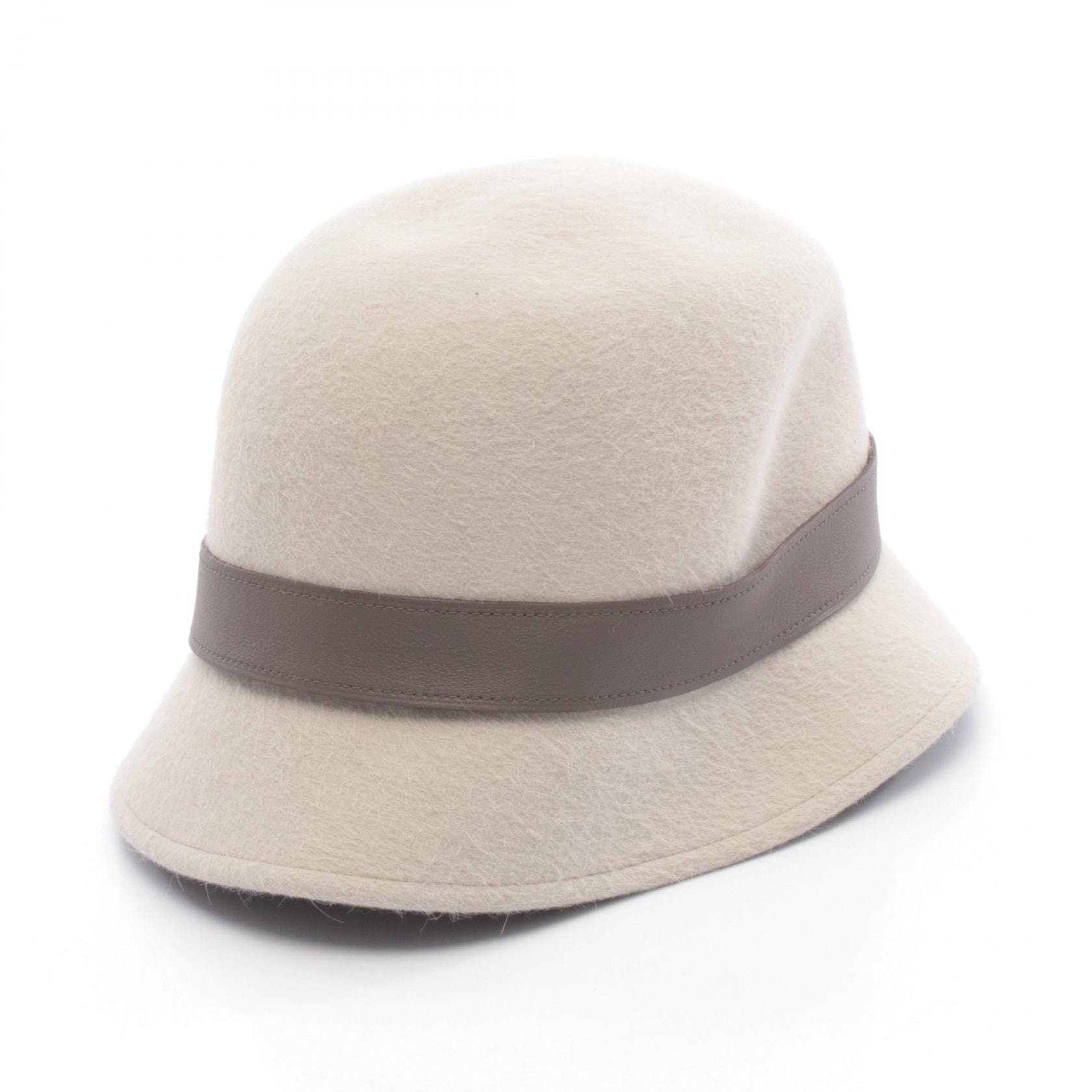エルメス HERMES ハット 帽子 レザー ラビットフェルト レディース ホワイト系 / グレー系 【中古】