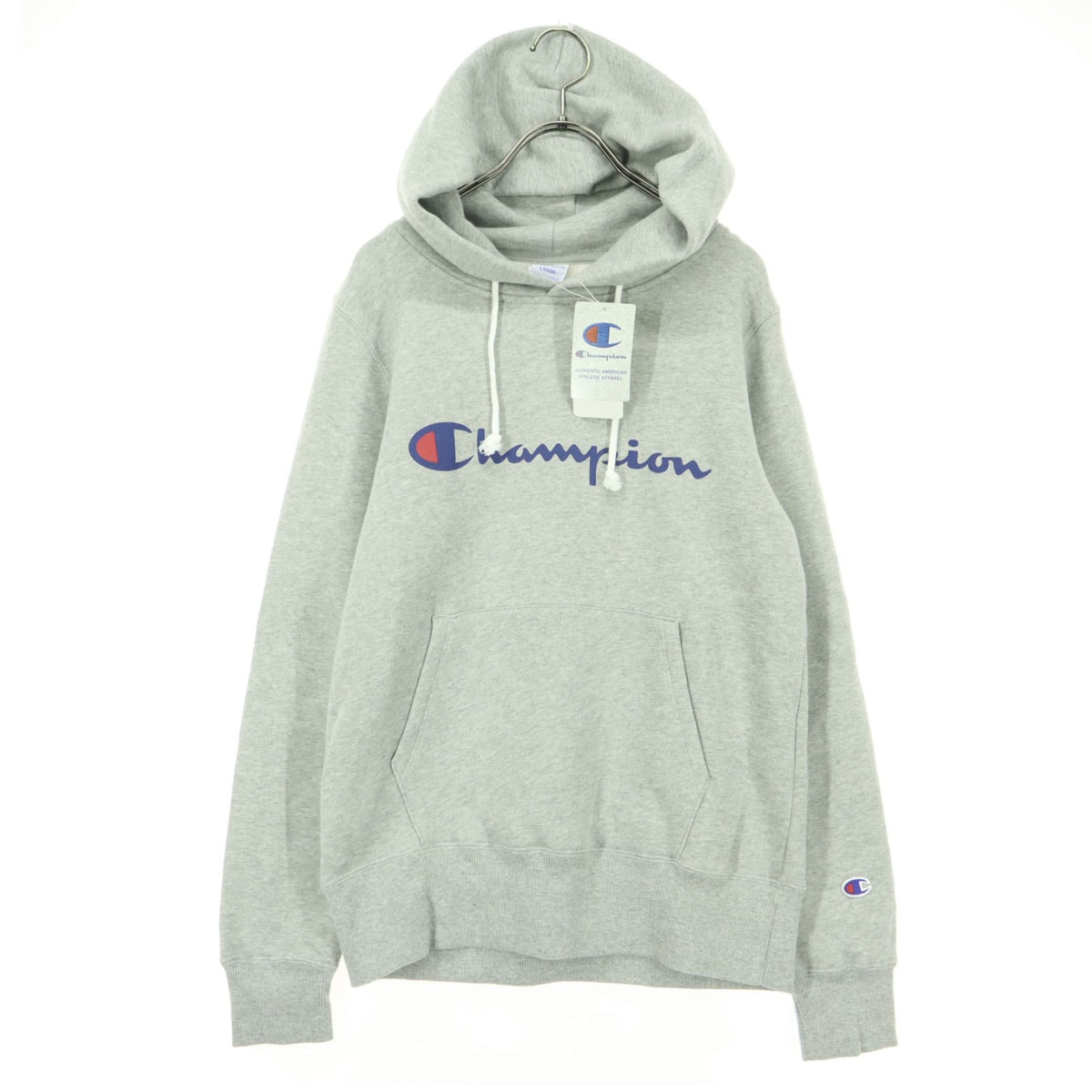 未使用 Champion チャンピオン 裏起毛 プリントロゴ 長袖 スウェットパーカー L グレー