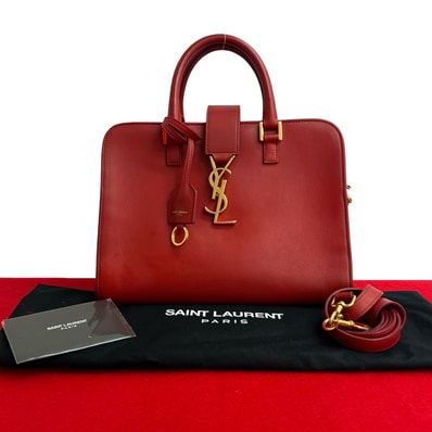 YVES SAINT LAURENT イヴ・サンローラン ベイビーカバス YSL ロゴ 金具 レザー ショルダーバッグ レッド
378-2