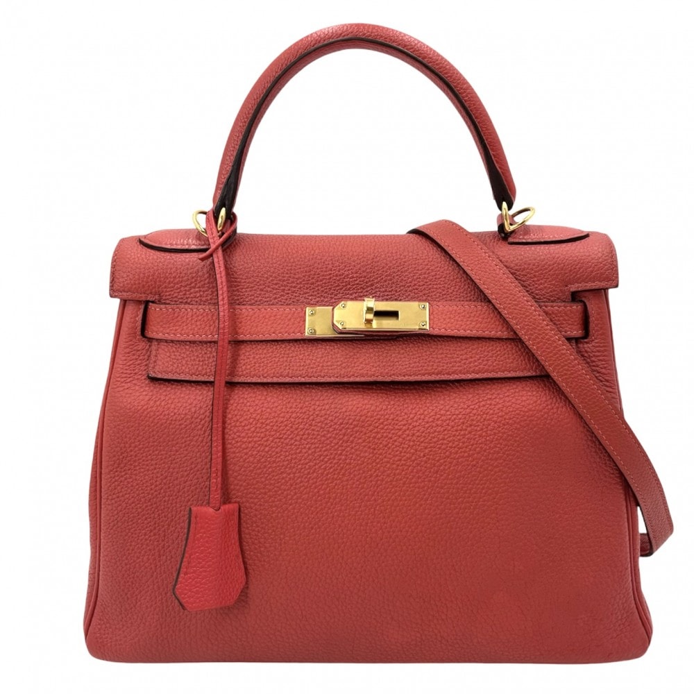 HERMES エルメス 2WAY ケリー28 内縫い ハンドバッグ 斜め掛け ショルダーバッグ 鞄 かばん □R刻印 トリヨンクレマンス    オレンジレッド系 ゴールド金具 レディース 2014年【中古品】
