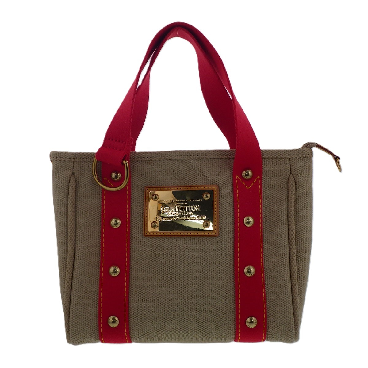 LOUIS VUITTON ルイ・ヴィトン アンティグア カバPM トートバッグ M40038 キャンバス ベージュ レッド  レディース【中古】