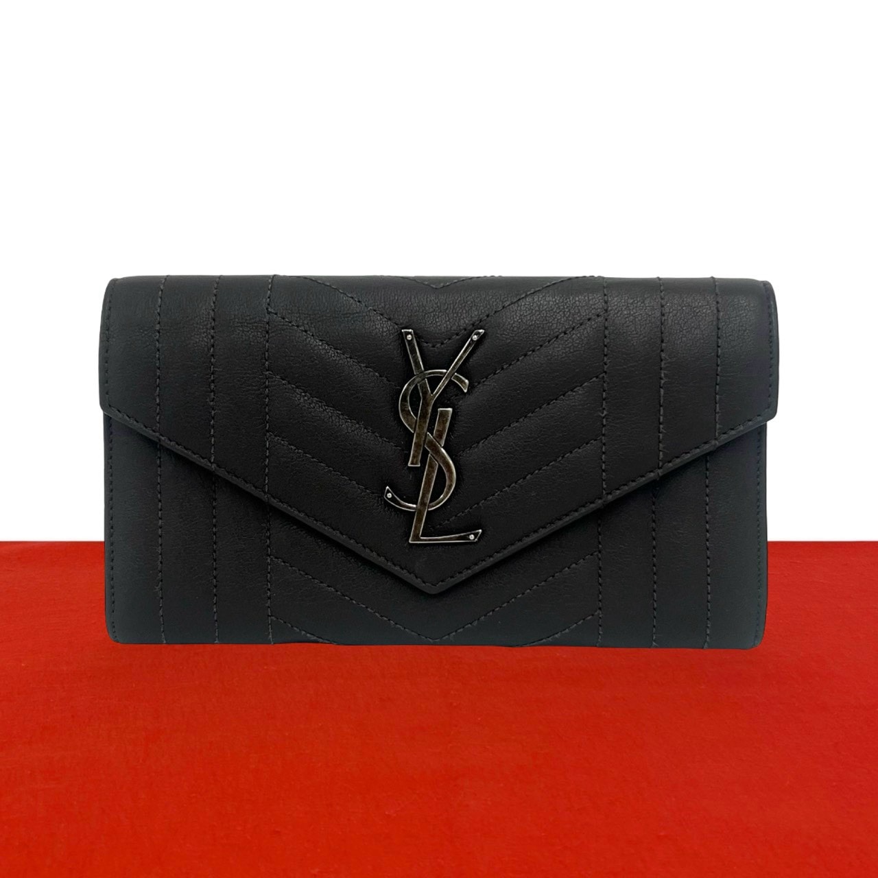 SAINT LAURENT PARIS サンローランパリ YSL カサンドラロゴ レザー 長財布 グレー
32535