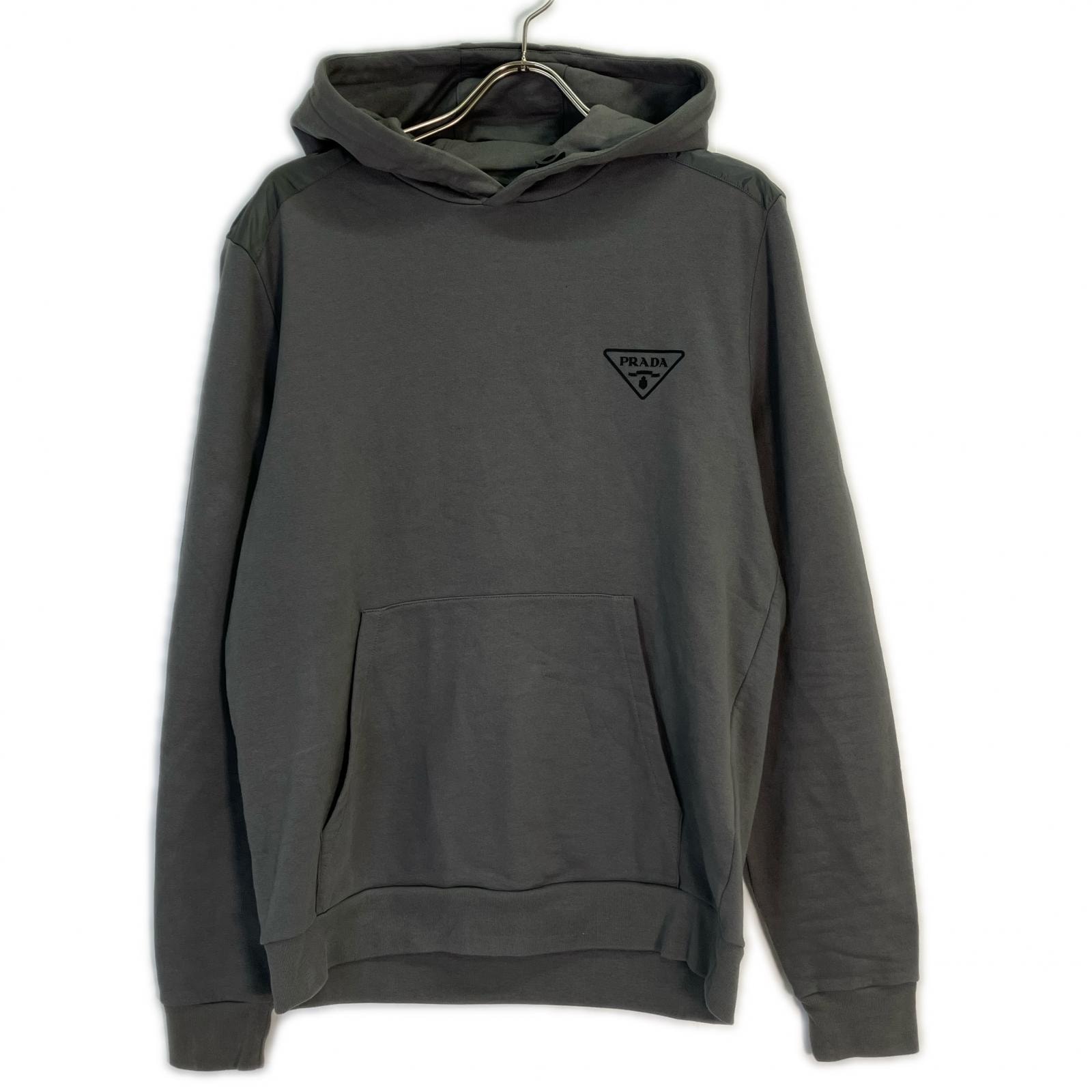プラダ UJL20A グレー トライアングルロゴ プルオーバー フーディ 23AW