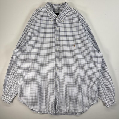 古着 ラルフローレン RALPH LAUREN 長袖シャツ ボタンダウン ロゴ 刺繍 大きいサイズ 2XLT ブルー系 チェック メンズ