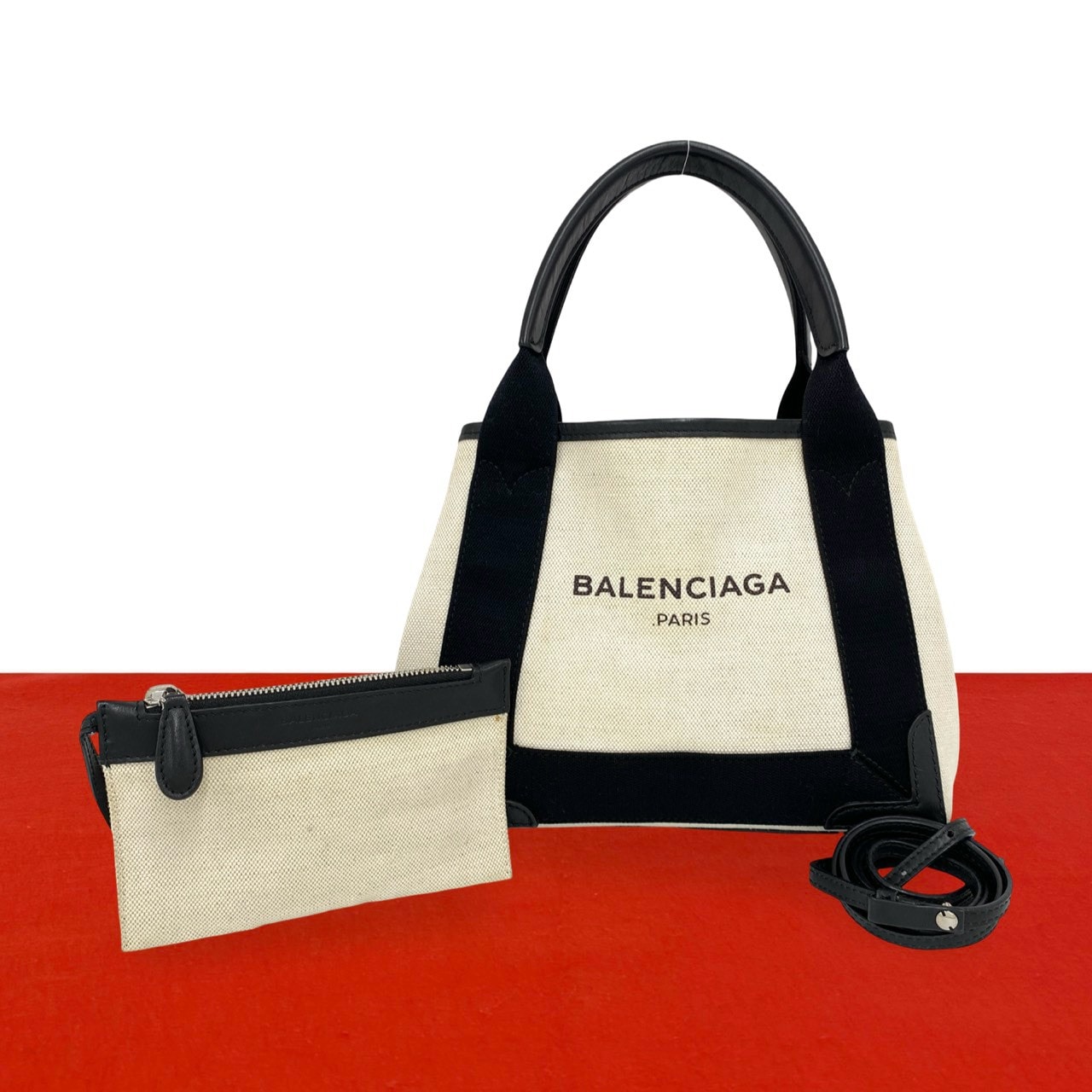 BALENCIAGA バレンシアガ ネイビーカバス ロゴ キャンバス レザー ショルダーバッグ ブラック
 18440