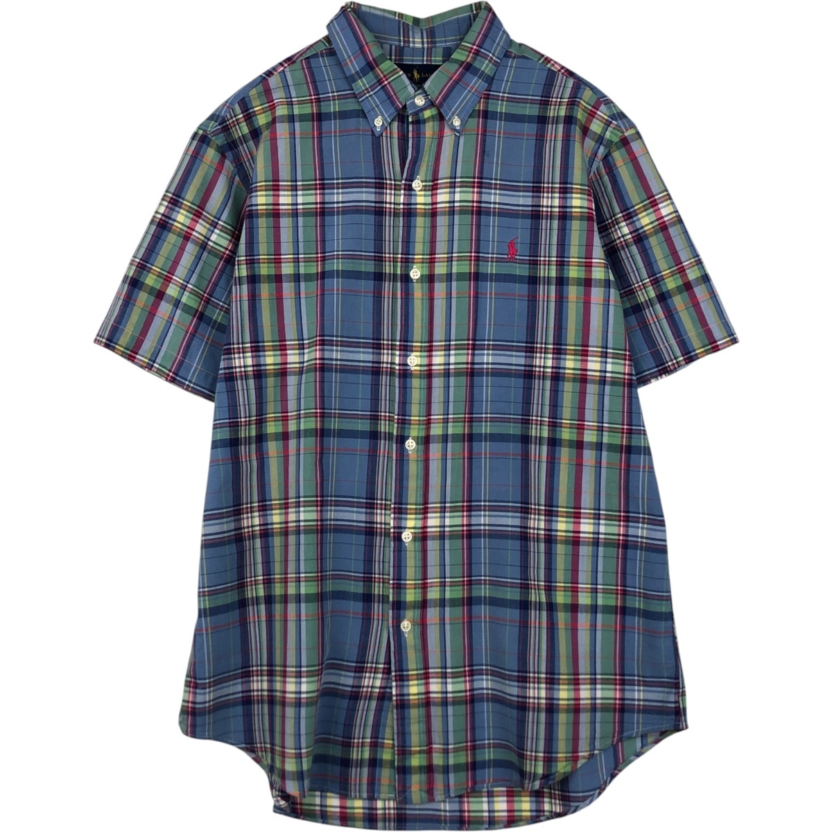 古着 ラルフローレン Ralph Lauren マドラスチェック 半袖 ボタンダウン チェックシャツ メンズL相当/eaa638324