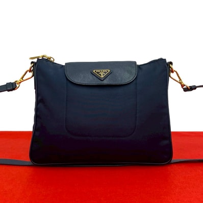 PRADA プラダ 三角ロゴ 金具 ナイロン レザー ショルダーバッグ ネイビー
95105