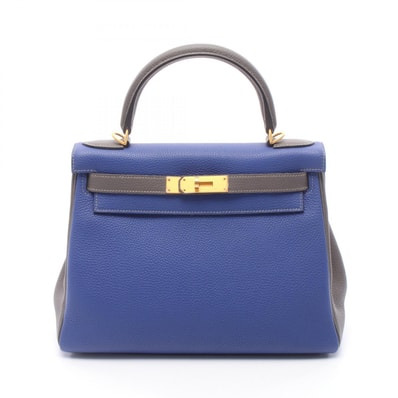 エルメス HERMES ケリー28 パーソナルオーダー 内縫い 2WAY ハンドバッグ バッグ レザー トゴ トゴ ブルーエレクトリック X刻印(2016年製造) レディース ブルー系 / グレー系 【中古】