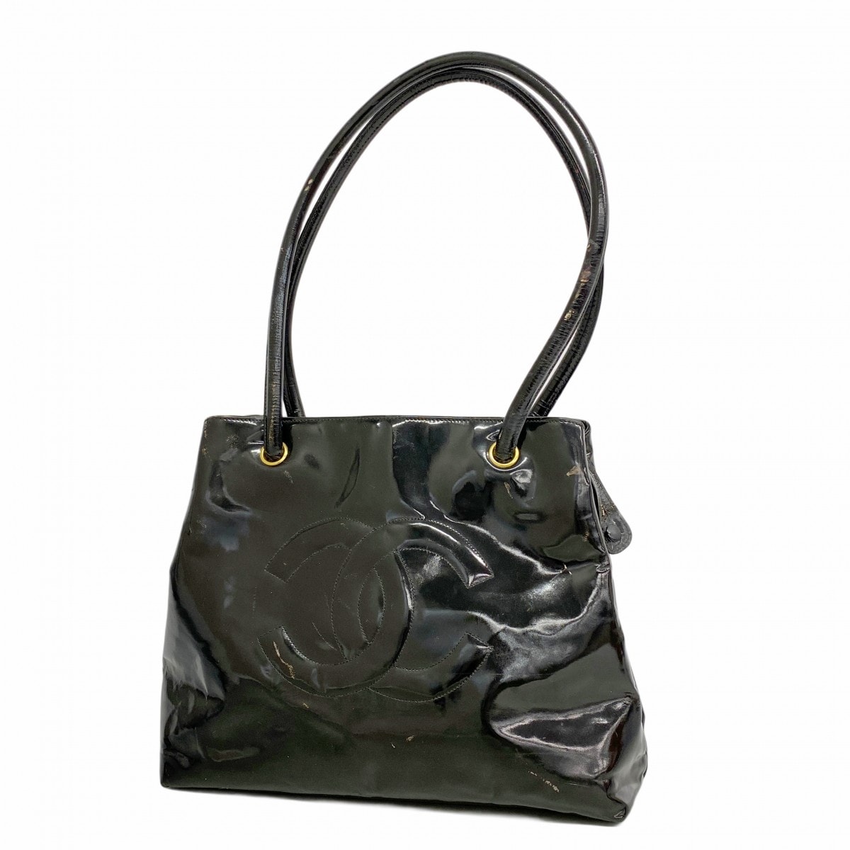 【6eb0769】シャネル ショルダーバッグ パテントレザー ブラック ゴールド金具【中古】レディース