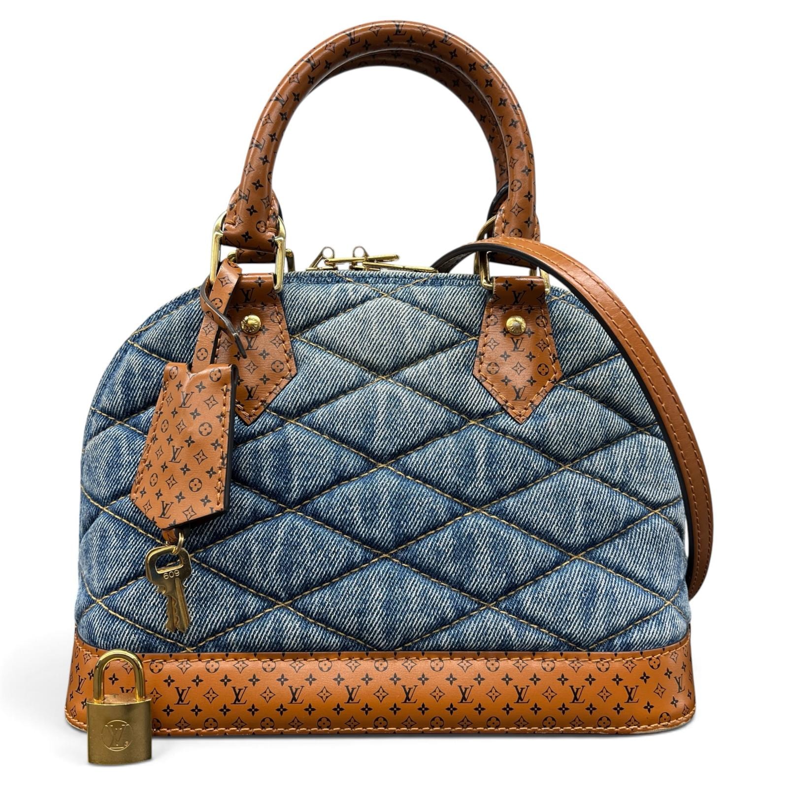 LOUIS VUITTON 美品 ルイヴィトン アルマBB デニム マルタージュ 2way ハンドバッグ ショルダーバッグ M55048 レザー FL1149 RFID確認済 ブルー ブラウン クロスボディ ポシェット ミニバッグ ABランク 中古 鑑定済