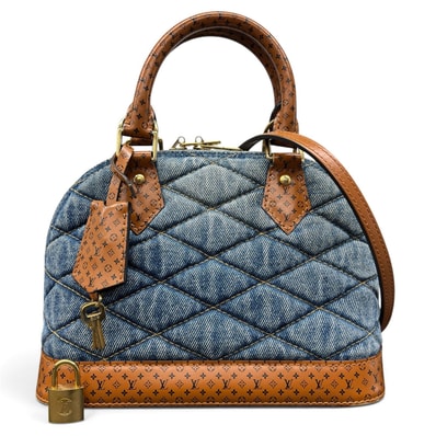 LOUIS VUITTON 美品 ルイヴィトン アルマBB デニム マルタージュ 2way ハンドバッグ ショルダーバッグ M55048 レザー FL1149 RFID確認済 ブルー ブラウン クロスボディ ポシェット ミニバッグ ABランク 中古 鑑定済