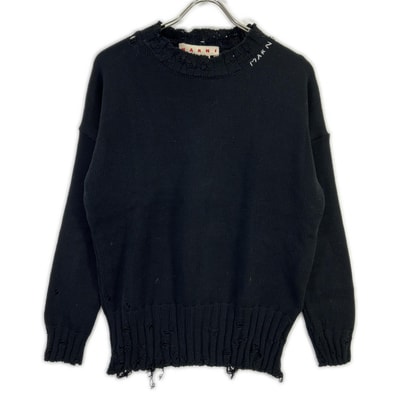 マルニ 22AW GCMG0210A0UFC652 ブラック コットン ツイスト クルーネック セーター 46