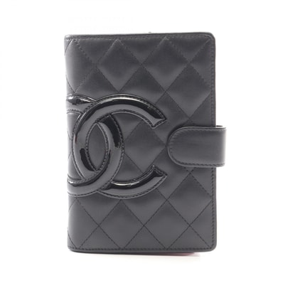 シャネル CHANEL カンボンライン 二つ折り財布 財布 レザー パテントレザー レディース ブラック系 【中古】