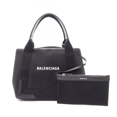 バレンシアガ BALENCIAGA NAVY CABAS S ネイビーカバ トートバッグ バッグ キャンバス レザー レディース ブラック系 339933 【中古】