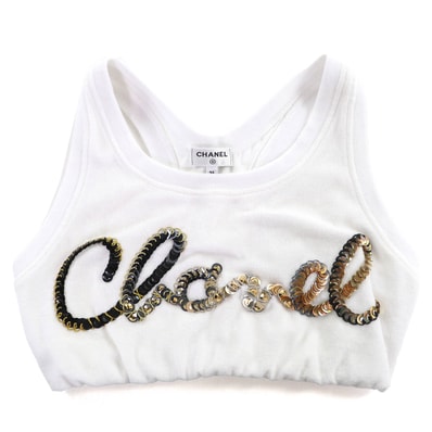 極美品 シャネル タンクトップ ロゴスパンコール 36 P72665V64316