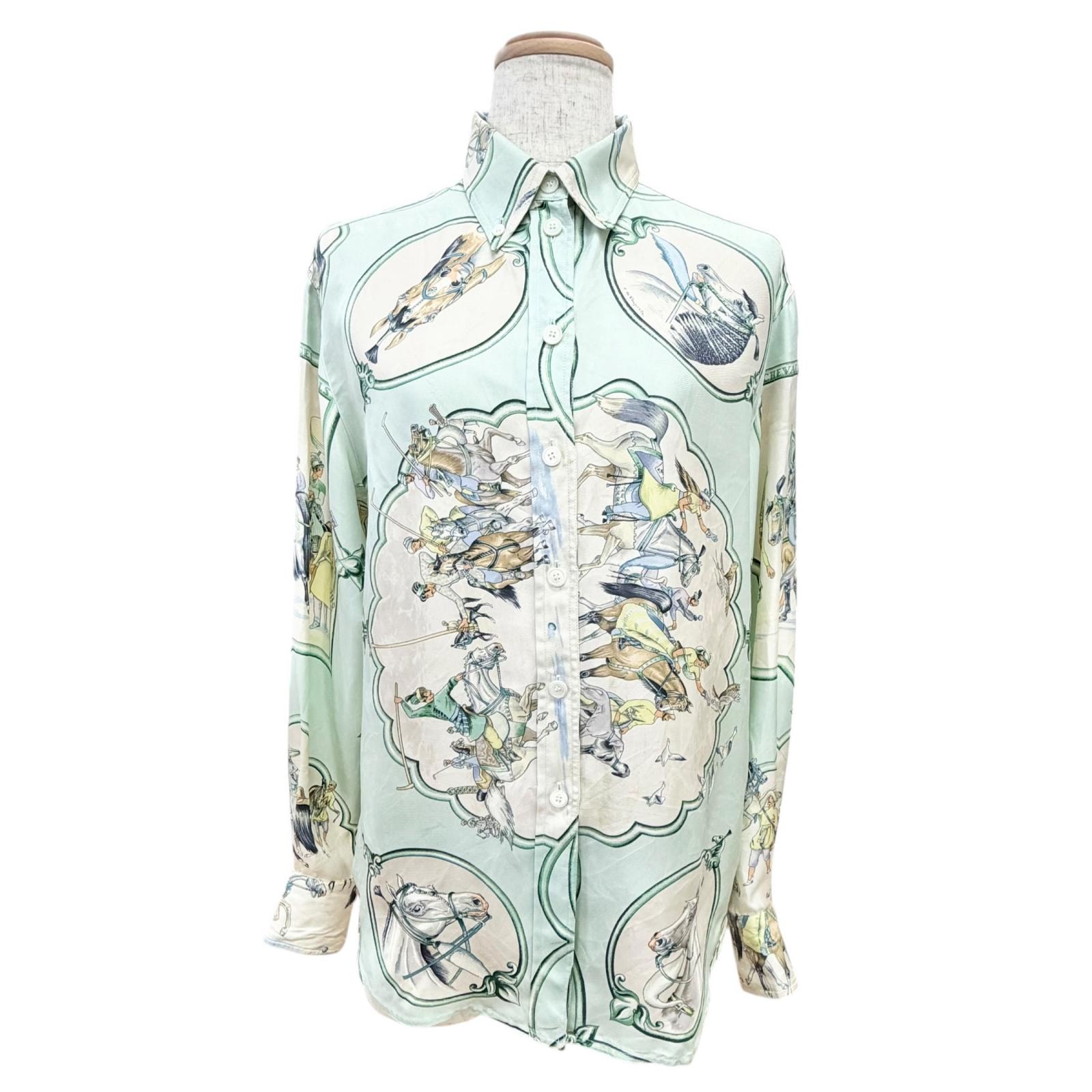 極美品 エルメス 長袖シャツ ムガル王朝の馬 シルク レディース 34