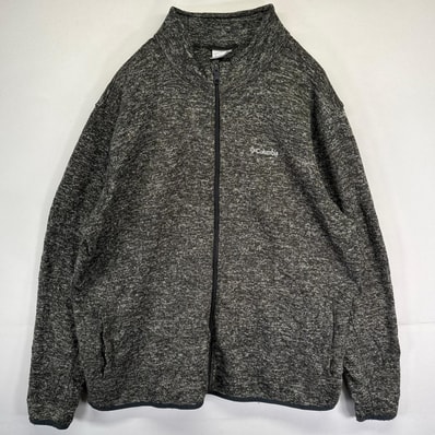 古着 コロンビア Columbia ニット フリース フルジップ ワンポイントロゴ刺繍 大きいサイズ 2XL ダークグレー系 メンズ