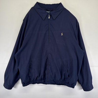 古着 ポロバイラルフローレン Polo by Ralph Lauren スウィングトップジャケット フルジップ ワンポイントロゴ刺繍 3XLT ネイビー メンズ