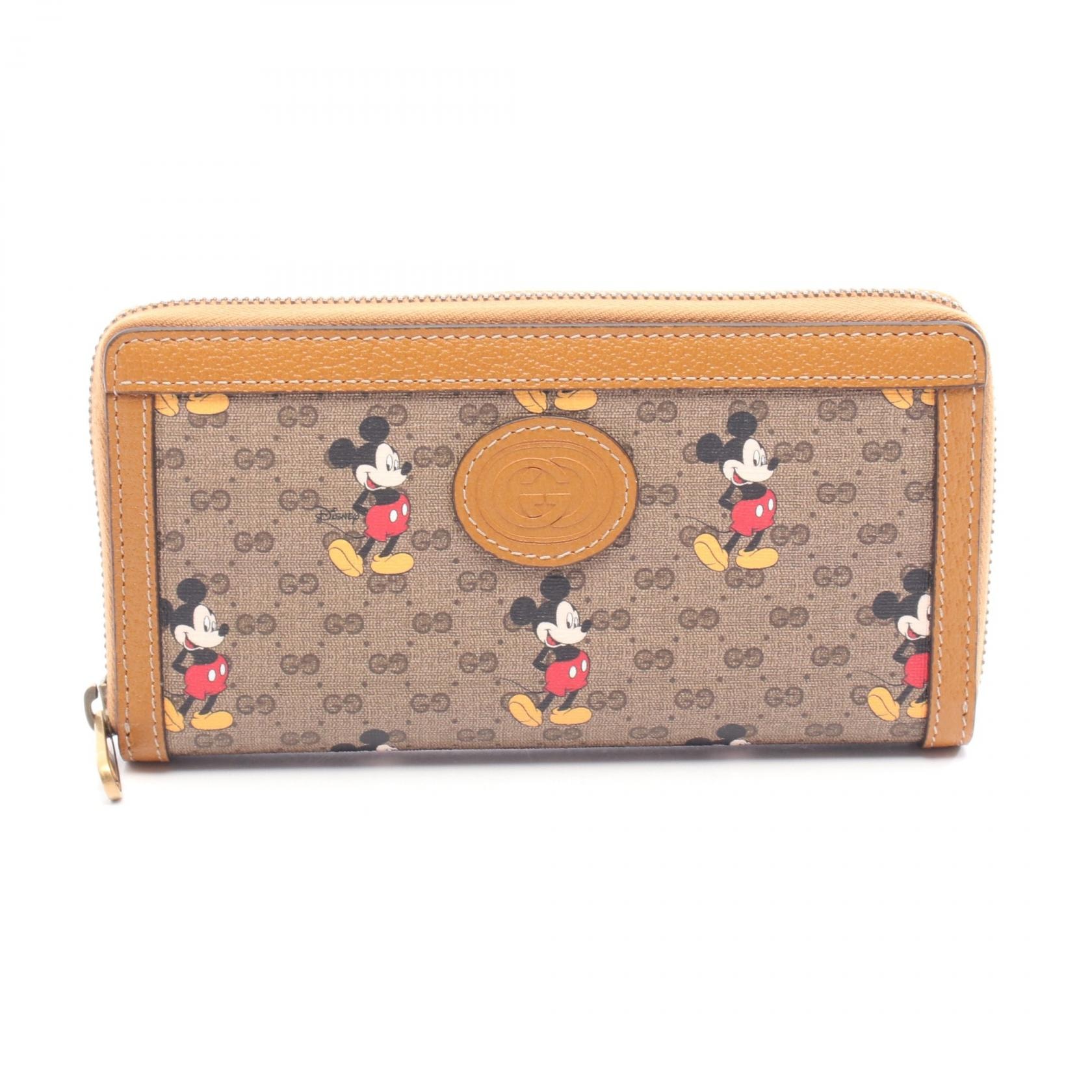 グッチ GUCCI GUCCI × Disney ミッキーマウス ミニGGスプリーム ラウンド長財布 財布 レザー PVC メンズ レディース ベージュ系 / ブラウン系 / マルチカラー 602532 【中古】