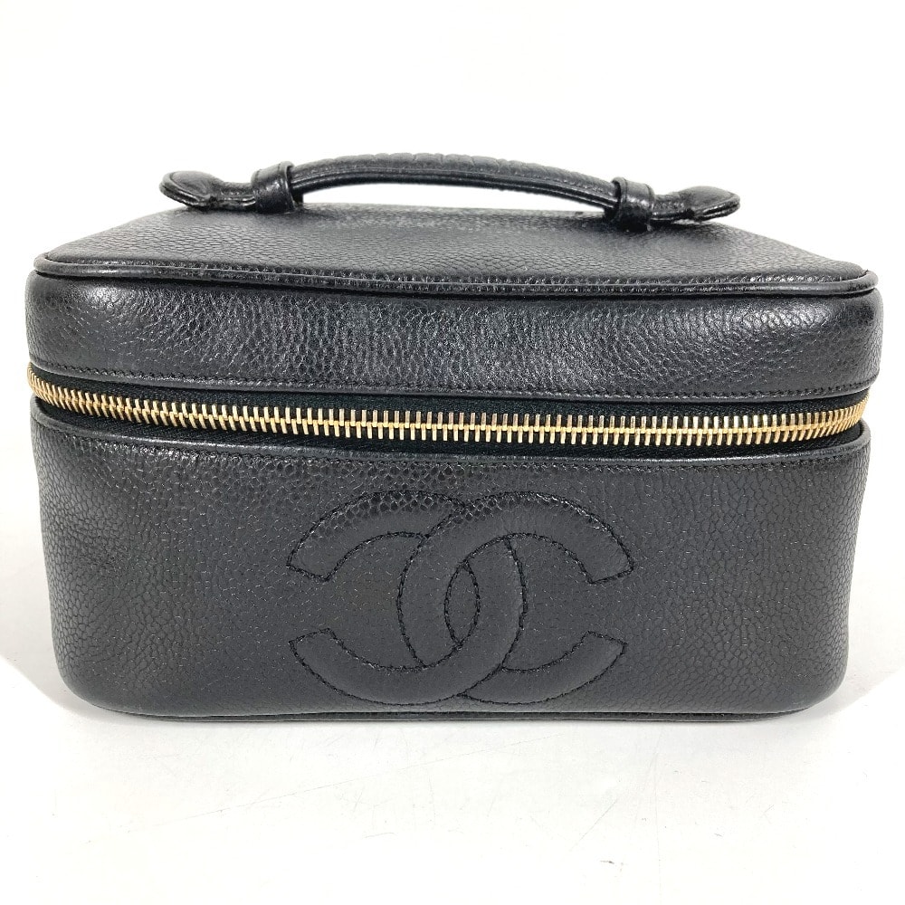 シャネル CHANEL CC ココマーク ロゴ 横型 A01997  カバン  バニティバッグ ポーチ ボックス BOX ハンドバッグ キャビアスキン ブラック