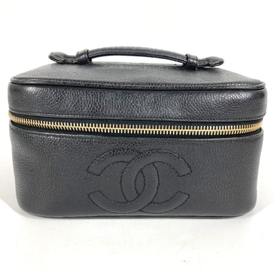 シャネル CHANEL CC ココマーク ロゴ 横型 A01997 カバン バニティバッグ ポーチ ボックス BOX ハンドバッグ キャビアスキン ブラック