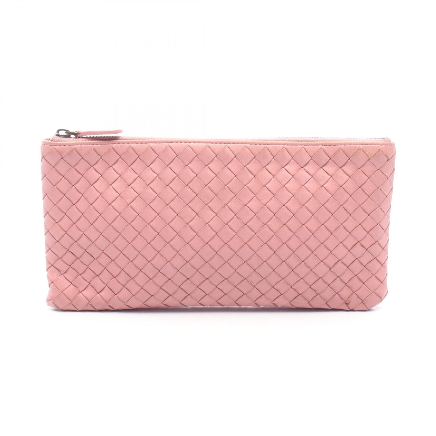 ボッテガヴェネタ BOTTEGA VENETA イントレチャート ポーチ バッグ レザー レディース ピンク系 【中古】