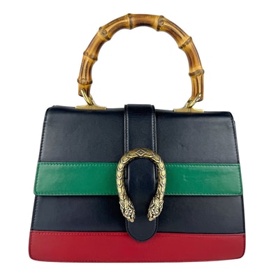 グッチ GUCCI ハンドバッグ ショルダーバッグ ディオニュソス バンブー レザー ネイビー×グリーン×レッド レディース 448075【中古】 z8873