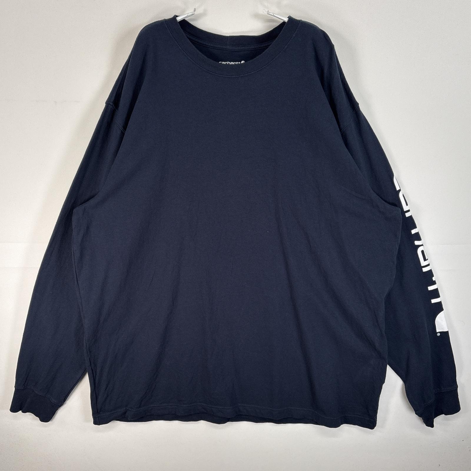 古着 カーハート Carhartt 長袖Tシャツ 大きいサイズ 袖 ラバープリント クルーネック XL  ネイビー メンズ