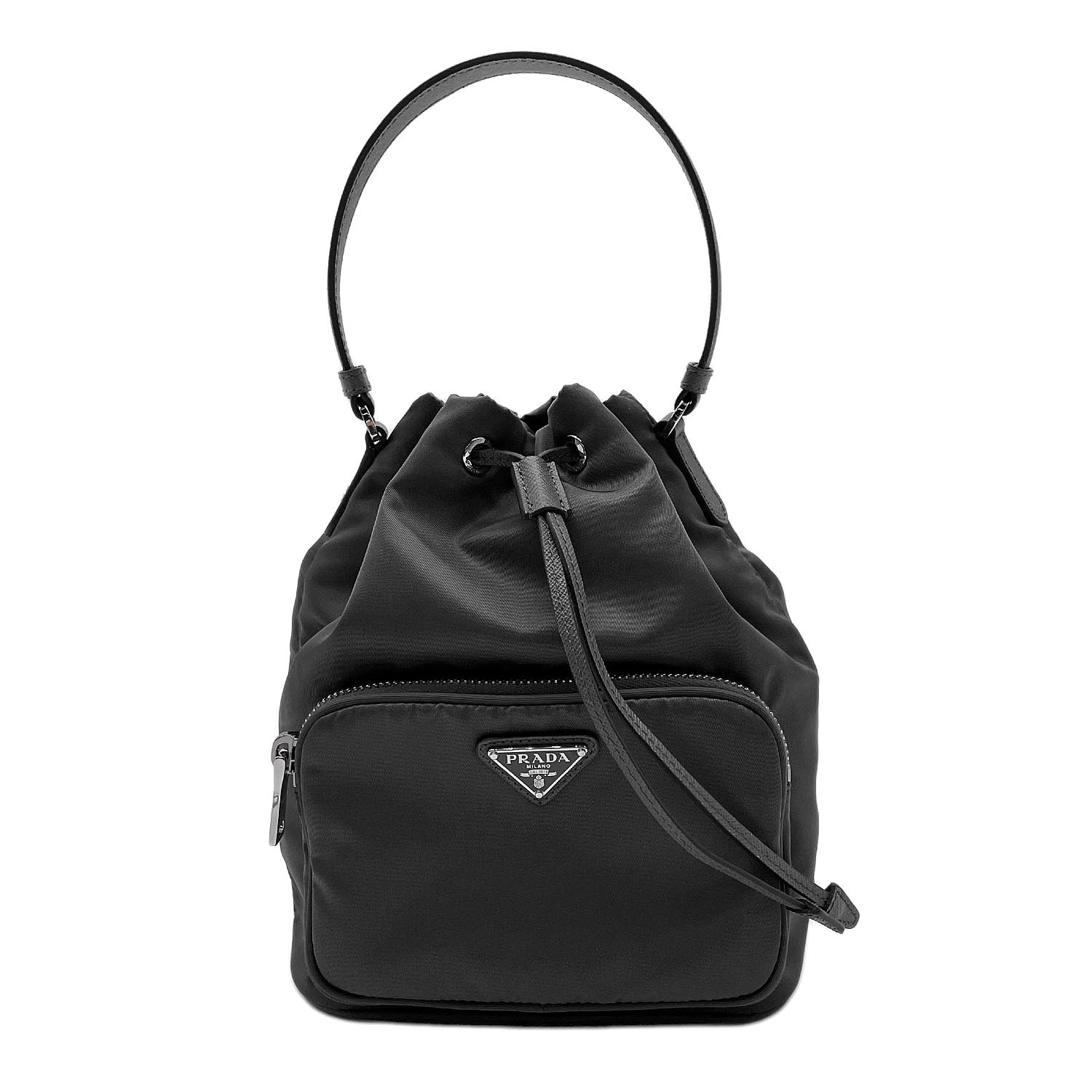 PRADA プラダ デュエット Re-Nylon 2WAY 巾着 ショルダーバッグ
 ICチップ 1BH038 ナイロン グレー ユニセックス
 【中古】