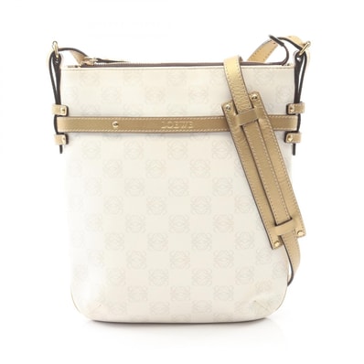 ロエベ LOEWE リピートアナグラム ショルダーバッグ バッグ PVCコーティングキャンバス レザー レディース ホワイト系 / ゴールド系 【中古】