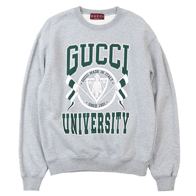 【美品】 グッチ トレーナー カレッジ ロゴ プリント クルーネック スウェット メンズ グレー グリーン XS GUCCI