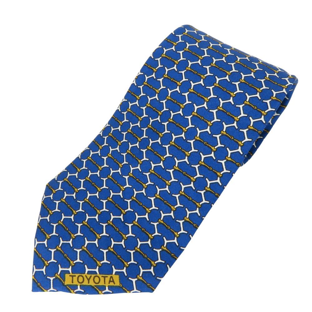 【中古】 エルメス ネクタイ トヨタ限定品 シルク ブルー系 ゴールド ホワイト ビジネス 紳士 スーツ メンズ 男性 HERMES