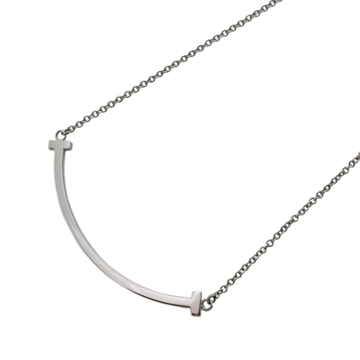 【6jdb0294】ティファニー ネックレス Tスマイル スモール K18WG ホワイトゴールド【中古】レディース