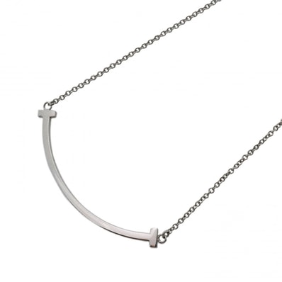 【6jdb0294】ティファニー ネックレス Tスマイル スモール K18WG ホワイトゴールド【中古】レディース