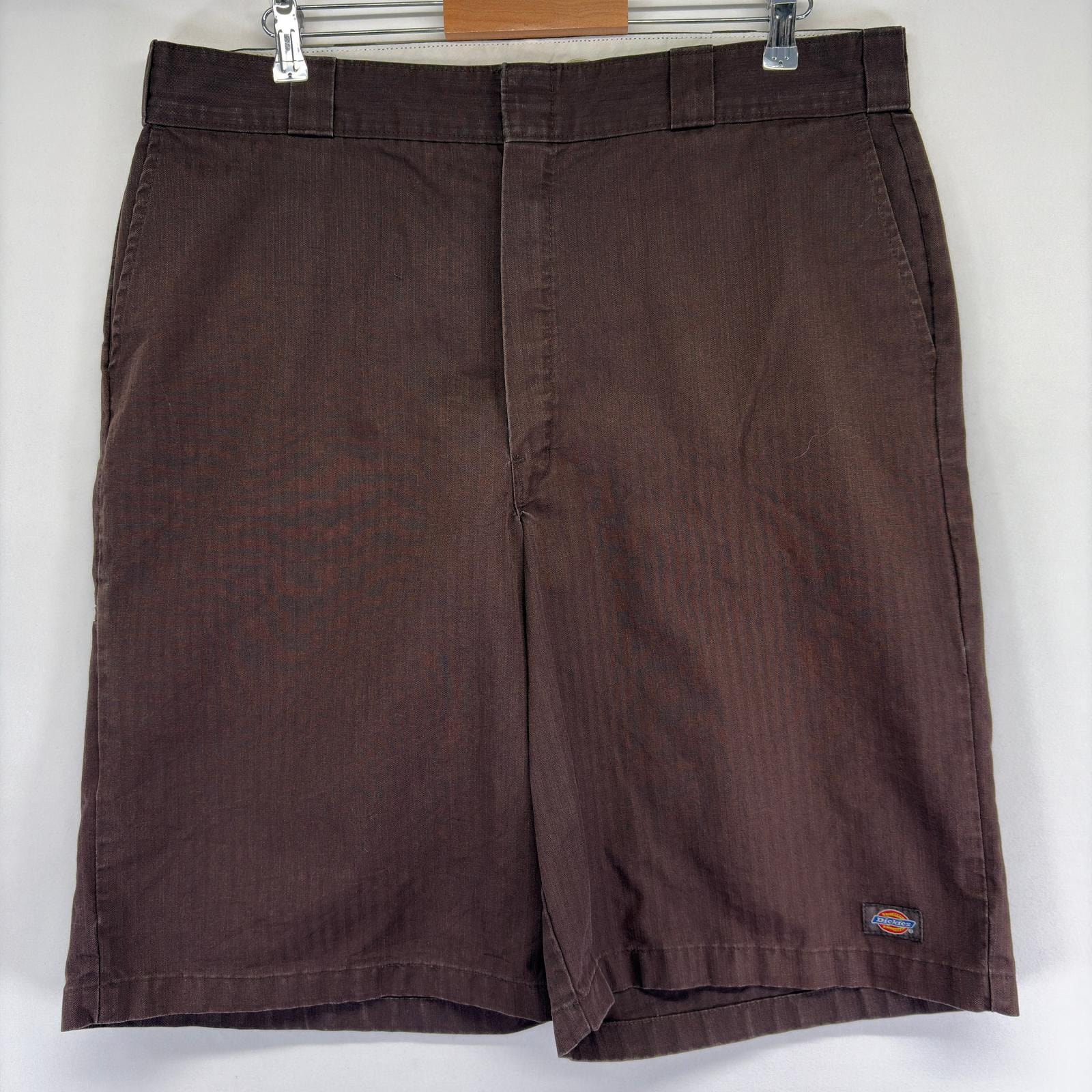 古着 ディッキーズ Dickies パンツ ワンポイントロゴ ハーフパンツ ショート ストライプ ワーク 作業着 ブラウン ストライプ メンズ