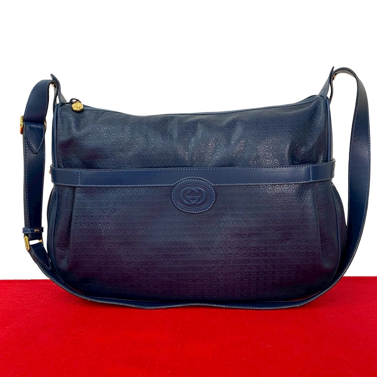 GUCCI グッチ GG ロゴ 金具 刻印 レザー ショルダーバッグ ブルー
 47866