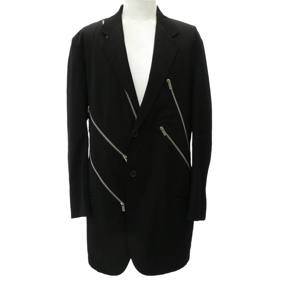Yohji Yamamoto POUR HOMME ヨウジヤマモトプールオム ジャケット 22SS HG-J25-100 N-ファスナーJKT 100番ウールギャバジン マルチファスナー テーラードジャケット ブラック系 2【中古】