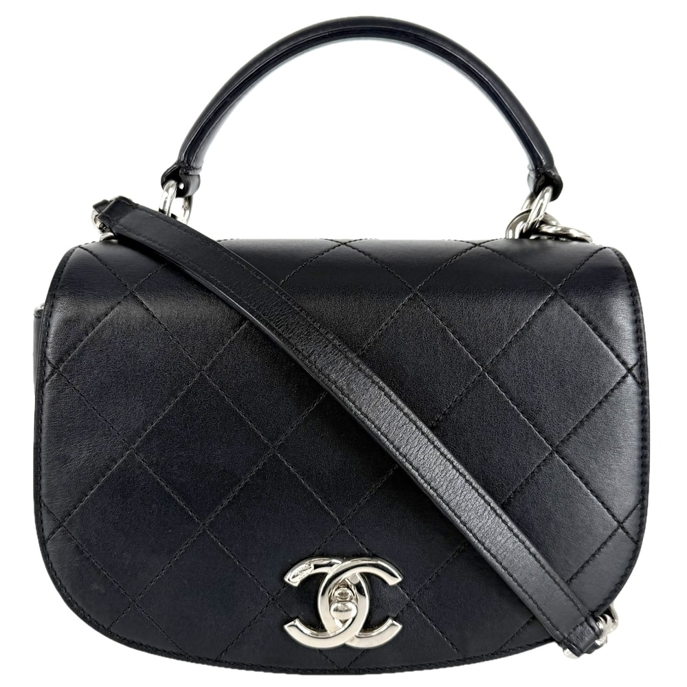 CHANEL シャネル 2WAY マトラッセ ココマーク チェーンショルダーバッグ ハンドバッグ 肩掛け 斜め掛け レザー ブラック 黒 シルバー金具 レディース【中古品】